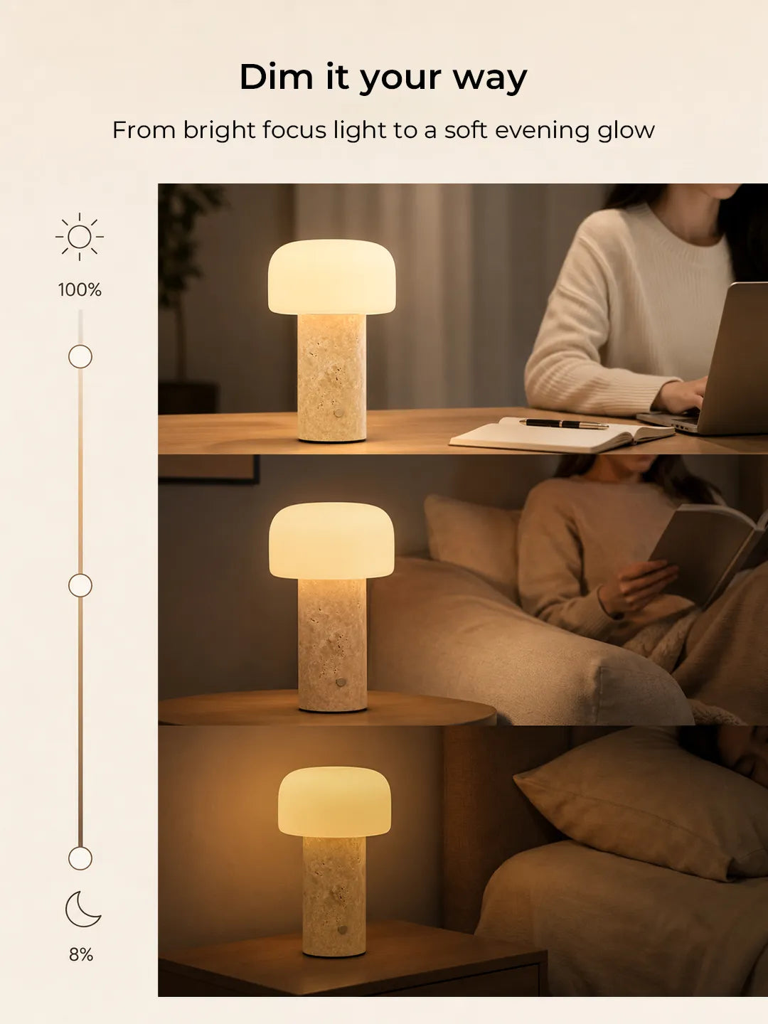 Hooled Vesper Stone Tischleuchte mit stufenlos einstellbarer Helligkeit von 8 bis 100 Prozent