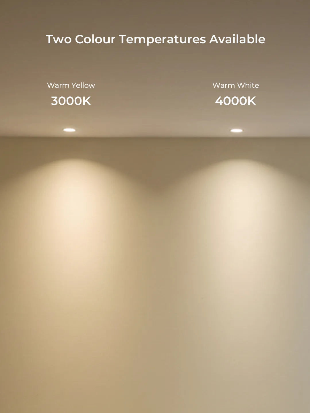 Vergleich der Calla Lichtfarben 3000K Warm Yellow und 4000K Warm White an der Wand